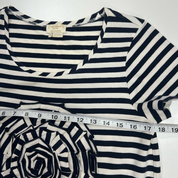 Kate Spade Mini Dress Ruffle Rosette Front Stripe Navy Blue Size Medium - Picture 7 of 12
